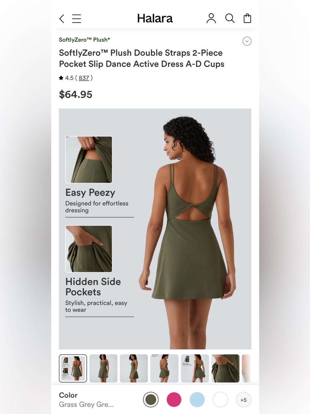 HALARA Olive Green Backless Active Slip Dress